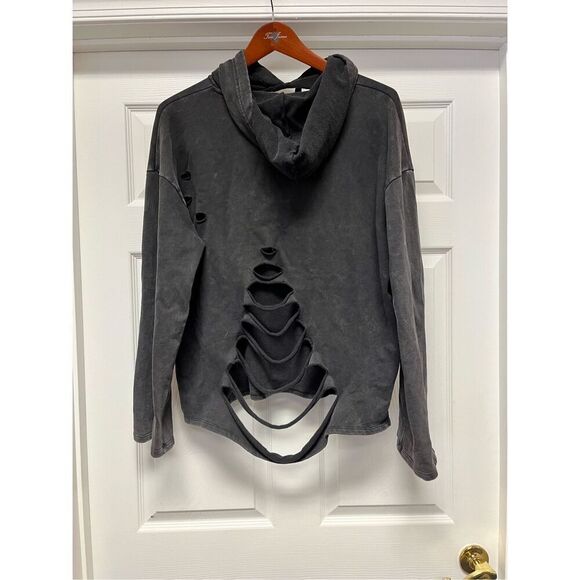 Mono b Gray Destroyed Hoodie Sweatshirt O/S - Picture 5 of 8